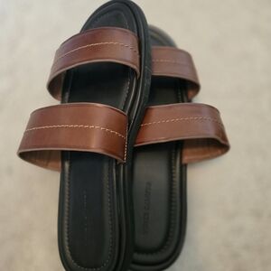 Vince Camuto Brown and Black Leather Slide Sandals